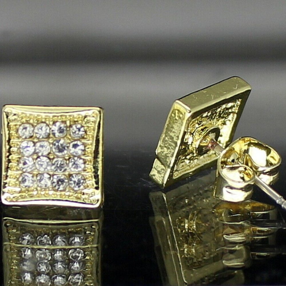 Mens Square Gold Plated Hip Hop Earrings - Picture 6 of 7
